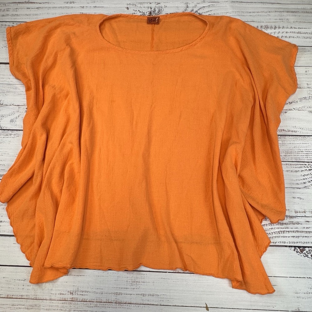 Oh My Gauze Sunset Orange SS Tunic Top Free Flow Side & Asymmetric Hem Size 2
